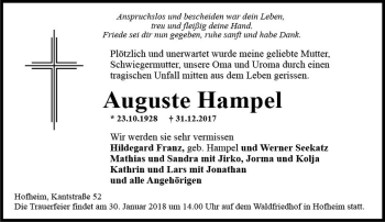 Traueranzeige von Auguste Hampel von Trauerportal Rhein Main Presse