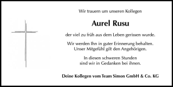 Traueranzeige von Aurel Rusu von  Gießener Anzeiger