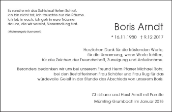 Traueranzeige von Boris Arndt von Trauerportal Rhein Main Presse