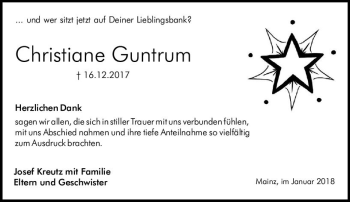 Traueranzeige von Christiane Guntrum von Trauerportal Rhein Main Presse