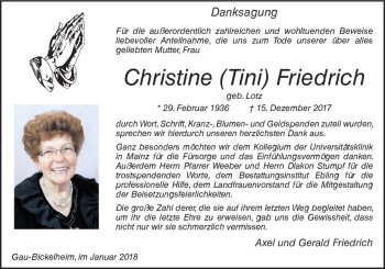 Traueranzeige von Christine Friedrich von Trauerportal Rhein Main Presse