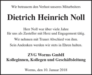 Traueranzeige von Dietrich Heinrich Noll von Trauerportal Rhein Main Presse