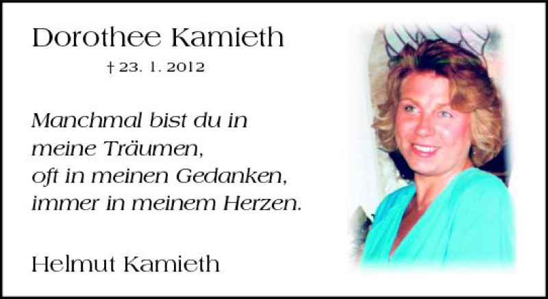  Traueranzeige für Dorothee Kamieth vom 23.01.2018 aus Trauerportal Rhein Main Presse