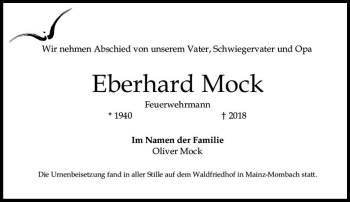 Traueranzeige von Eberhard Mock von Trauerportal Rhein Main Presse