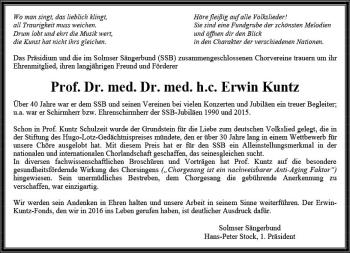 Traueranzeige von Erwin Kuntz von  Gießener Anzeiger