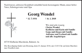 Traueranzeige von Georg Wendel von Trauerportal Rhein Main Presse
