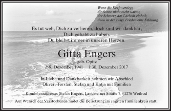 Traueranzeige von Gitta Engers von  Usinger Anzeiger