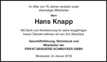 Traueranzeige von Hans Knapp von Trauerportal Rhein Main Presse