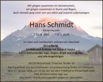 Traueranzeige von Hans Schmidt von Trauerportal Rhein Main Presse