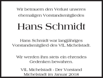 Traueranzeige von Hans Schmidt von Trauerportal Rhein Main Presse