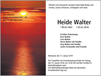 Traueranzeige von Heide Walter von Trauerportal Rhein Main Presse