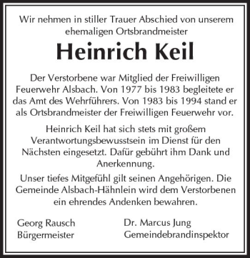 Traueranzeige von Heinrich Keil von Trauerportal Rhein Main Presse