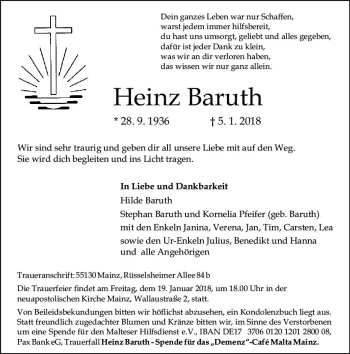 Traueranzeige von Heinz Baruth von Trauerportal Rhein Main Presse