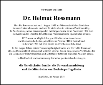 Traueranzeige von Helmut Rossmann von Trauerportal Rhein Main Presse