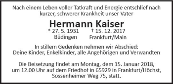 Traueranzeige von Hermann Kaiser von  Kreisanzeiger