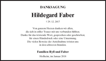 Traueranzeige von Hildegard Faber von Trauerportal Rhein Main Presse