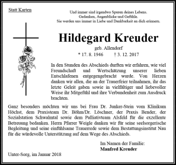 Traueranzeige von Hildegard Kreuder von VRM Trauer
