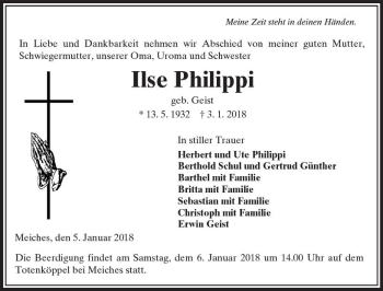 Traueranzeige von Ilse Philippi von VRM Trauer