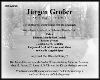 Traueranzeige von Jürgen Großer von VRM Trauer