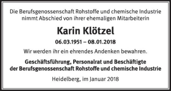 Traueranzeige von Karin Klötzel von Trauerportal Rhein Main Presse