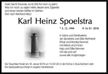 Traueranzeige von Karl Heinz Spoelstra von  Gießener Anzeiger