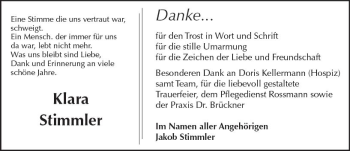 Traueranzeige von Klara Stimmler von Trauerportal Rhein Main Presse