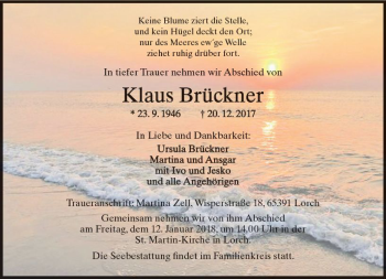 Traueranzeige von Klaus Brückner von Trauerportal Rhein Main Presse