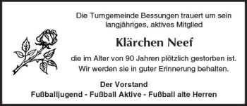 Traueranzeige von Klärchen Neef von Trauerportal Rhein Main Presse