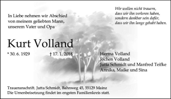 Traueranzeige von Kurt Volland von Trauerportal Rhein Main Presse