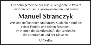 Traueranzeige von Manuel Stranczyk von Trauerportal Rhein Main Presse