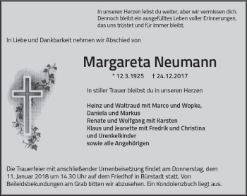 Traueranzeige von Margareta Neumann von Trauerportal Rhein Main Presse