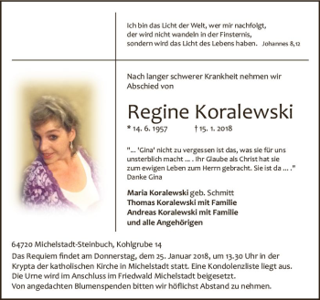 Traueranzeige von Regine Koralewski von Trauerportal Rhein Main Presse