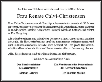 Traueranzeige von Renate Calvi-Christensen von Trauerportal Rhein Main Presse
