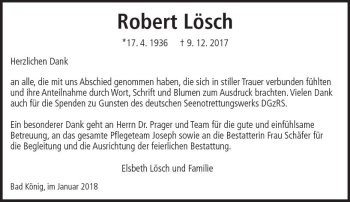 Traueranzeige von Robert Lösch von Trauerportal Rhein Main Presse