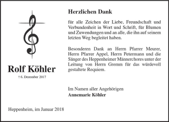 Traueranzeige von Rolf Köhler von Trauerportal Rhein Main Presse
