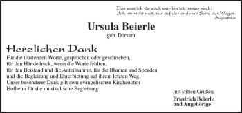 Traueranzeige von Ursula Beierle von Trauerportal Rhein Main Presse