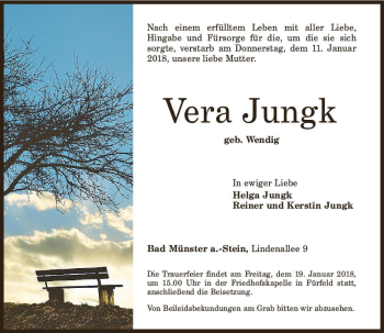 Traueranzeige von Vera Jungk von Trauerportal Rhein Main Presse