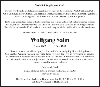 Traueranzeige von Wolfgang Salm von Trauerportal Rhein Main Presse