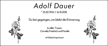 Traueranzeige von Adolf Dauer von vrm-trauer