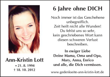 Traueranzeige von Ann-Kristin Lott von  Kreisanzeiger
