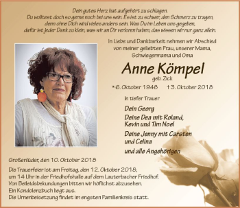 Traueranzeige von Anne Kömpel von VRM Trauer