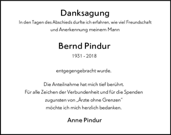 Traueranzeige von Bernd Pindur von vrm-trauer