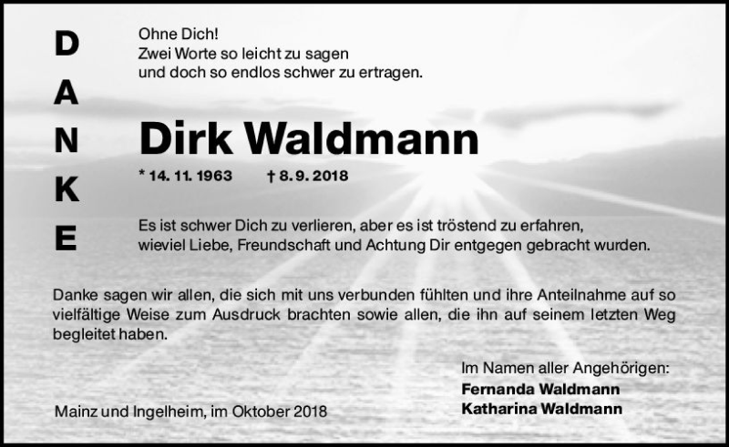  Traueranzeige für Dirk Waldmann vom 06.10.2018 aus vrm-trauer
