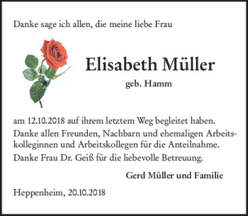 Traueranzeige von Elisabeth Müller von vrm-trauer