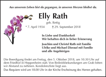 Traueranzeige von Elly Rath von vrm-trauer