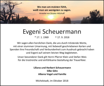 Traueranzeige von Evgeni Scheuermann von vrm-trauer