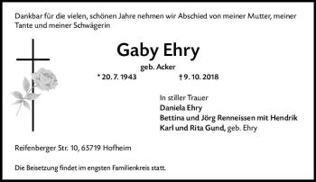 Traueranzeige von Gaby Ehry von vrm-trauer