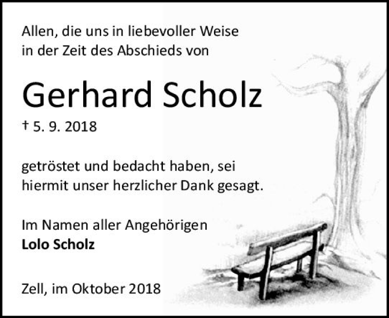  Traueranzeige für Gerhard Scholz vom 06.10.2018 aus vrm-trauer