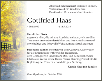 Traueranzeige von Gottfried Haas von vrm-trauer