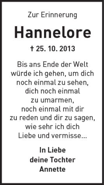 Traueranzeige von Hannelore  von  Kreisanzeiger
